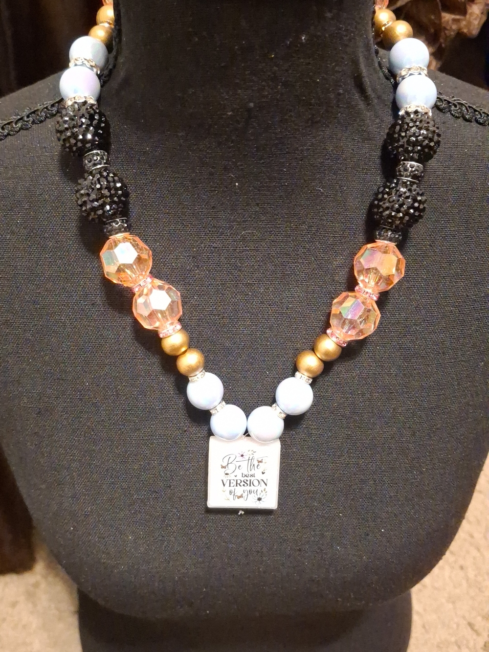 Be the Best Version of Yourself Pendant Necklace - Black, Pink, Gold, White